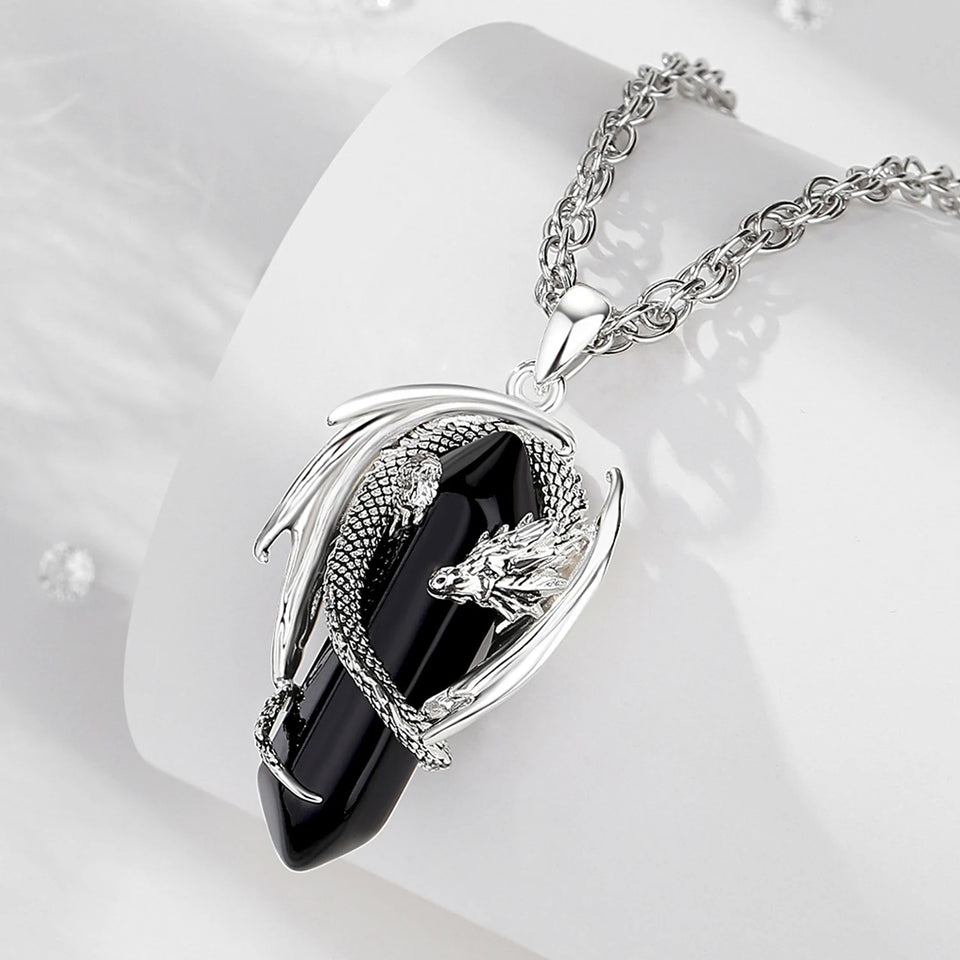 Dragon Twining Hexagonal Obsidian Necklace