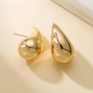 Gold Color Chunky Dome Teardrop Earrings