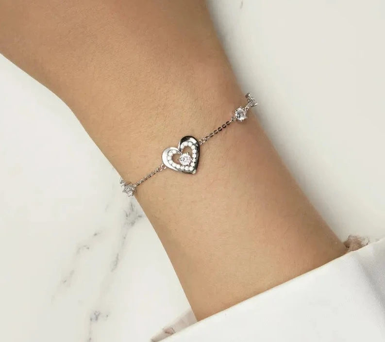 Sparkling Double Heart Charm Bracelet