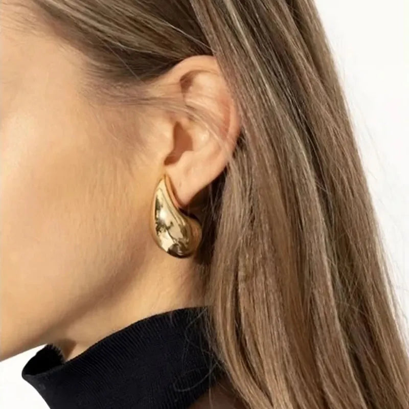 Gold Color Chunky Dome Teardrop Earrings