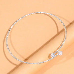 Rhinestone Heart Collar Choker Necklace for Women