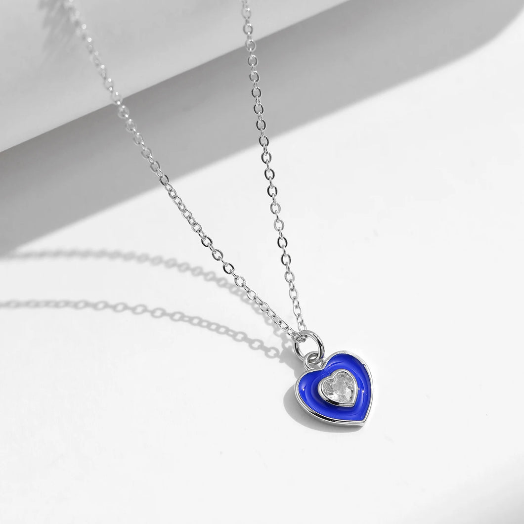 Romantic Heart Klein Blue Enamel Necklace