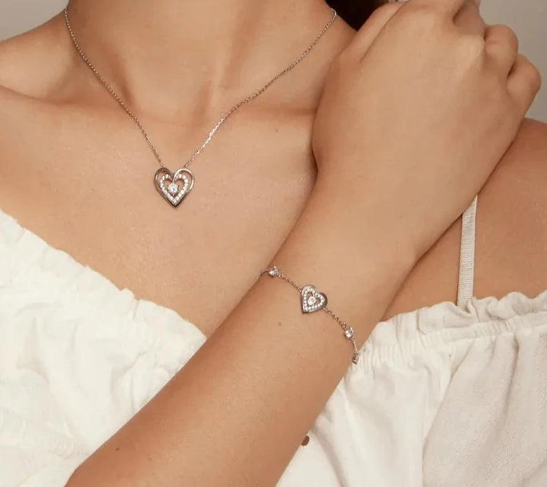 Sparkling Double Heart Charm Bracelet