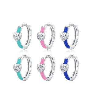 Klein Blue Enamel Hearts Hoop Earrings