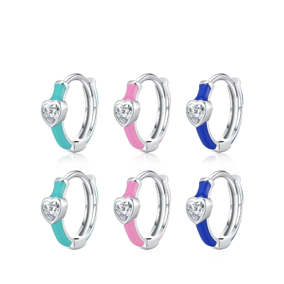 Klein Blue Enamel Hearts Hoop Earrings