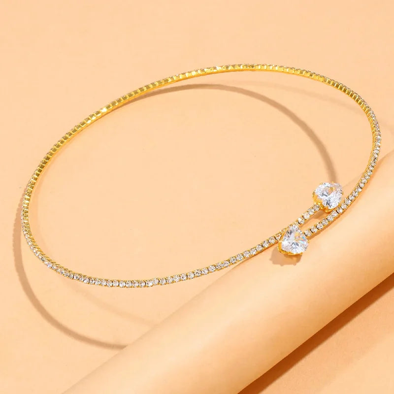 Rhinestone Heart Collar Choker Necklace for Women