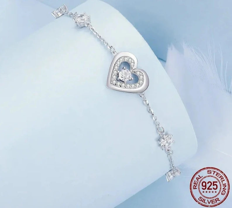 Sparkling Double Heart Charm Bracelet