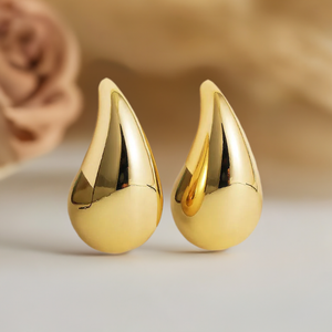 Gold Color Chunky Dome Teardrop Earrings