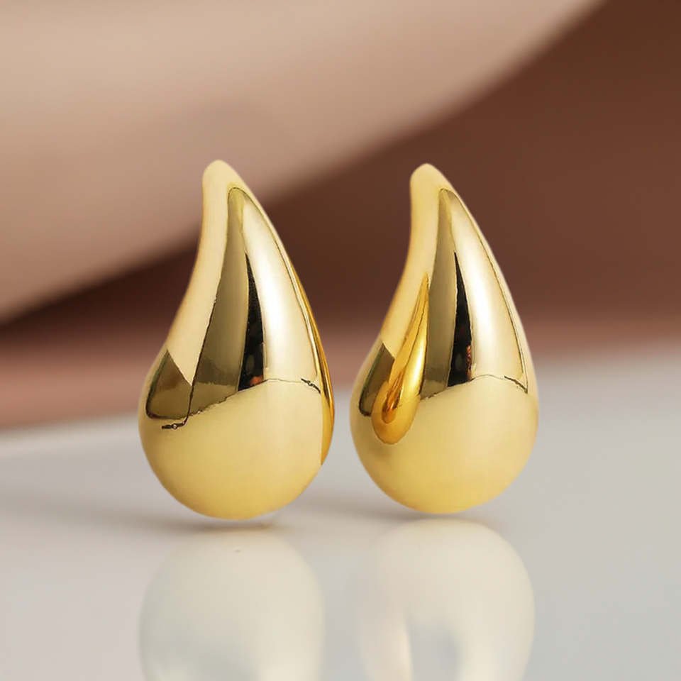 Gold Color Chunky Dome Teardrop Earrings