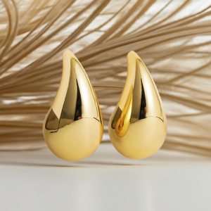 Gold Color Chunky Dome Teardrop Earrings